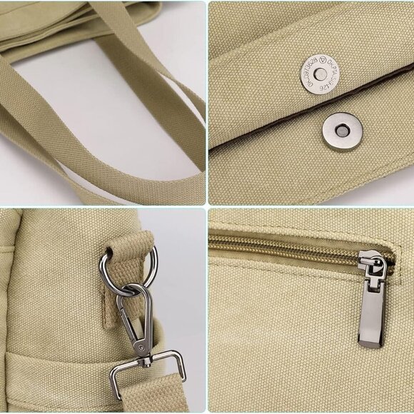 Canvas Hobo Handbag Large Multi Compartment Tote Purse for Women Travel Work - Picture 7 of 9